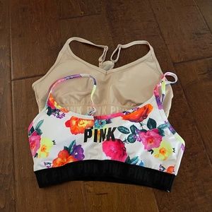Victoria Secret Pink Large sports bras flowers and beige